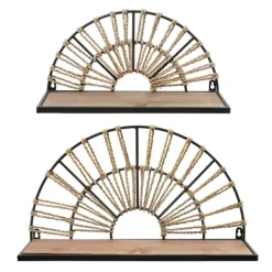 Shelves-Kirkland's Home Half-Moon Woven Seagrass Wall Shelf, Set Of 2