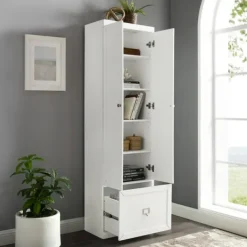 Cabinets & Sideboards-Kirkland's Home Halie White Wood 2-Door Pantry Closet