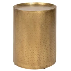 Accent & End Tables-Kirkland's Home Hammered Brass Barrel Accent Table