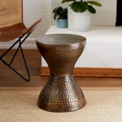 Accent & End Tables-Kirkland's Home Hammered Bronze Iron Hourglass Accent Table Brown