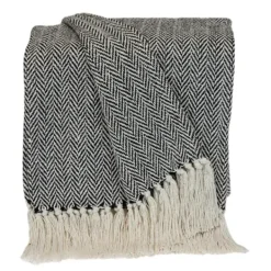 Blankets & Throws-Kirkland's Home Hand Loomed Herringbone Throw Black