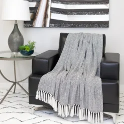 Blankets & Throws-Kirkland's Home Hand Loomed Herringbone Throw Black
