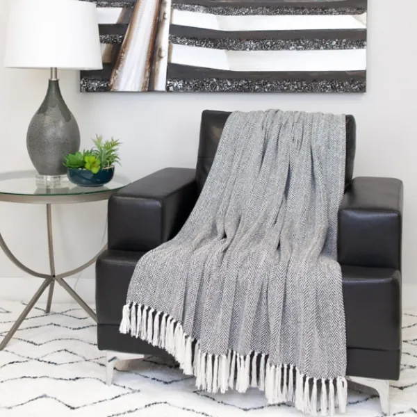 Blankets & Throws-Kirkland's Home Hand Loomed Herringbone Throw Black