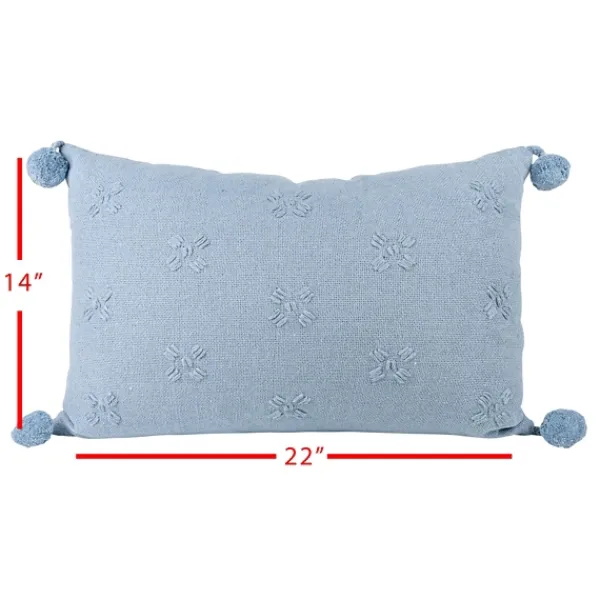 Pillows-Kirkland's Home Hand Stitched Floral Lumbar Pillow Blue
