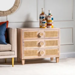 Dressers & Chests-Kirkland's Home Hand Woven Cane 3-Drawer Wood Chest