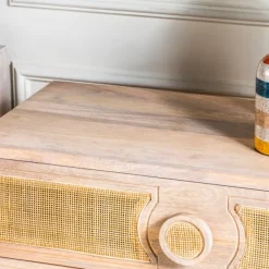 Dressers & Chests-Kirkland's Home Hand Woven Cane 3-Drawer Wood Chest