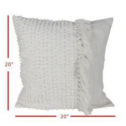 Pillows-Kirkland's Home Hand Woven Pulled Knot Pillow White