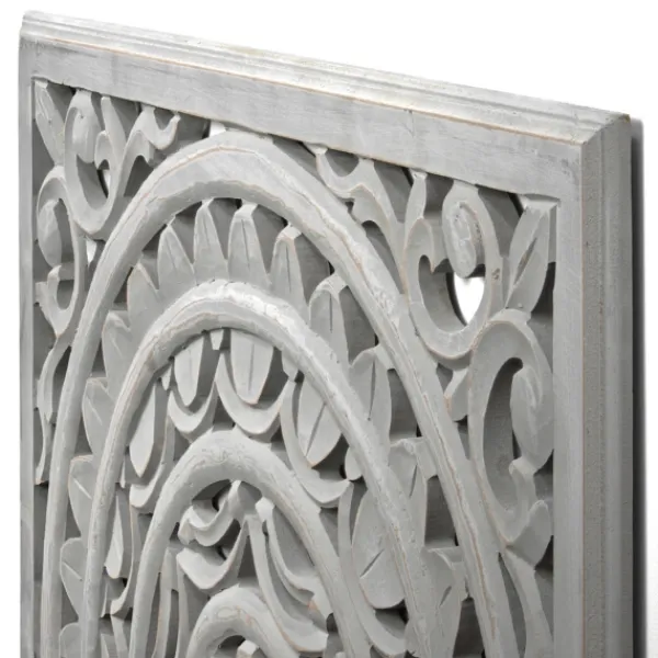 Wall Plaques-Kirkland's Home Handcarved Floral Medallion Wood Wall Plaque Gray