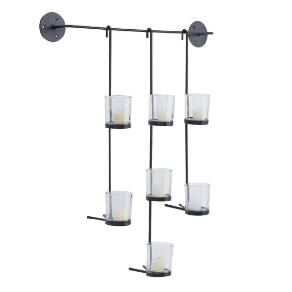 Sconces-Kirkland's Home Hanging Glass Votive Wall Plaque Black