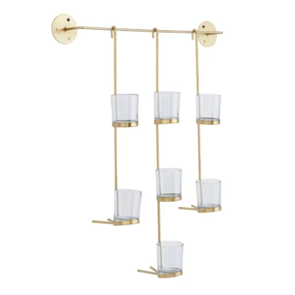 Sconces-Kirkland's Home Hanging Glass Votive Wall Plaque Gold