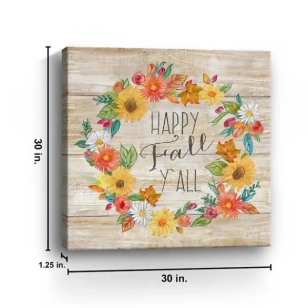 Wall Quotes & Signs-Kirkland's Home Happy Fall Y'All Wreath Giclee Canvas Art Print Tan/Multi