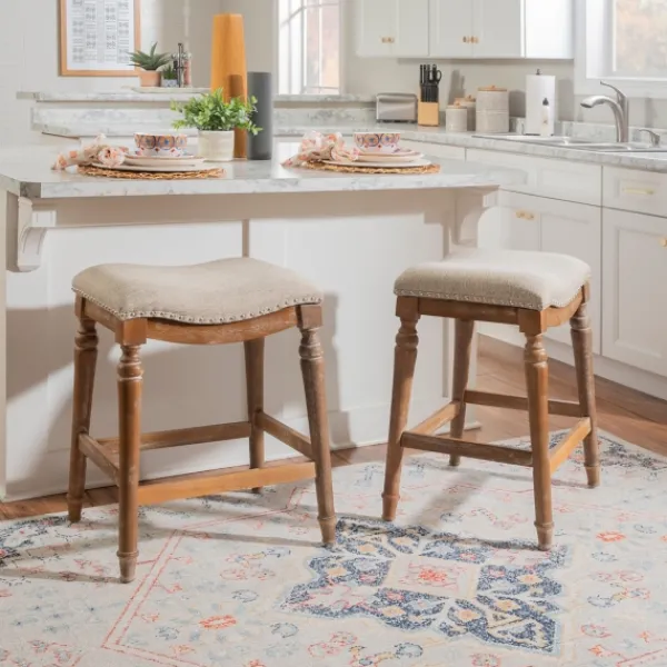 Bar Stools & Counter Height Stools-Kirkland's Home Hazelnut Upholstered Curved Seat Counter Stool Gray