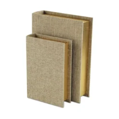 Baskets & Boxes-Kirkland's Home Heathered Beige Linen Book Boxes, Set Of 2 Tan