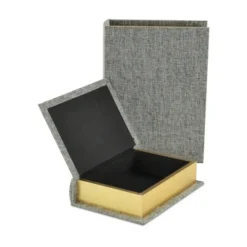 Baskets & Boxes-Kirkland's Home Heathered Linen Book Boxes, Set Of 2 Gray
