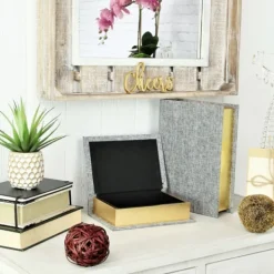 Baskets & Boxes-Kirkland's Home Heathered Linen Book Boxes, Set Of 2 Gray
