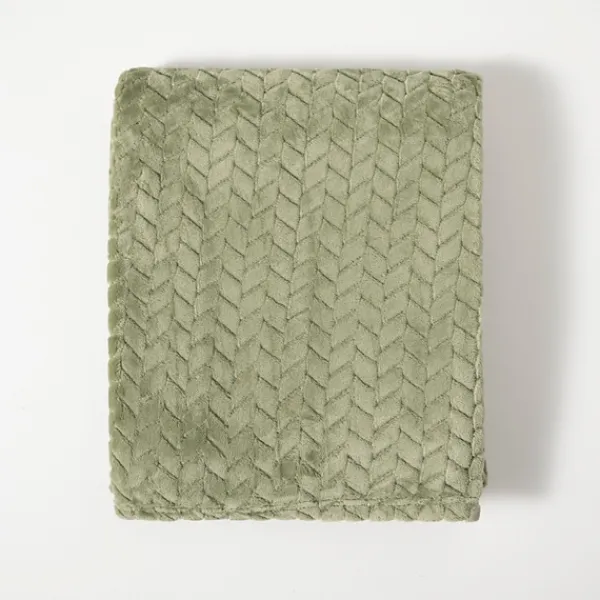 Blankets & Throws-Kirkland's Home Heavenly Herringbone Plush Throw Green