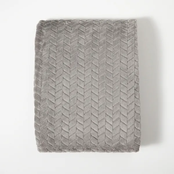 Blankets & Throws-Kirkland's Home Heavenly Herringbone Plush Throw Gray