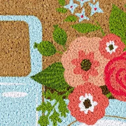 Doormats-Kirkland's Home Hello Spring Flower Truck Coir Doormat Tan/Blue/Pink