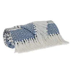Blankets & Throws-Kirkland's Home Herringbone Multi Striped Throw Blue