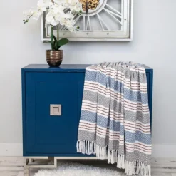 Blankets & Throws-Kirkland's Home Herringbone Multi Striped Throw Brown