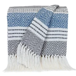 Blankets & Throws-Kirkland's Home Herringbone Multi Striped Throw Black