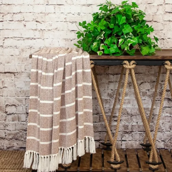 Blankets & Throws-Kirkland's Home Herringbone Striped Throw Brown