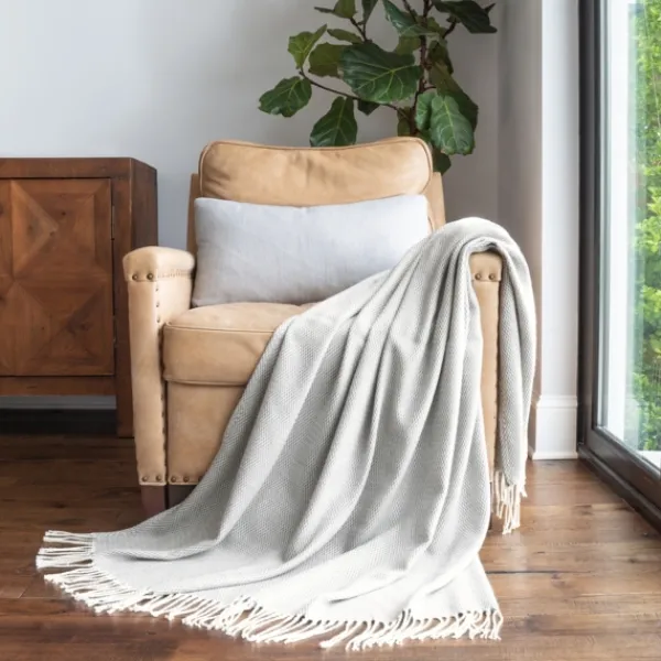Blankets & Throws-Kirkland's Home Herringbone Throw With Fringe Gray