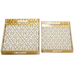 Decorative Trays-Kirkland's Home Hexagon Large Print 2-Pc. Tray Set Gold