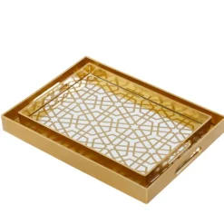 Decorative Trays-Kirkland's Home Hexagon Large Print 2-Pc. Tray Set Gold