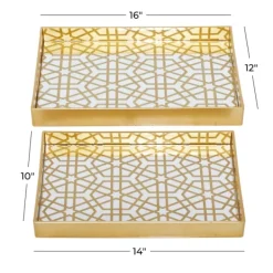 Decorative Trays-Kirkland's Home Hexagon Large Print 2-Pc. Tray Set Gold