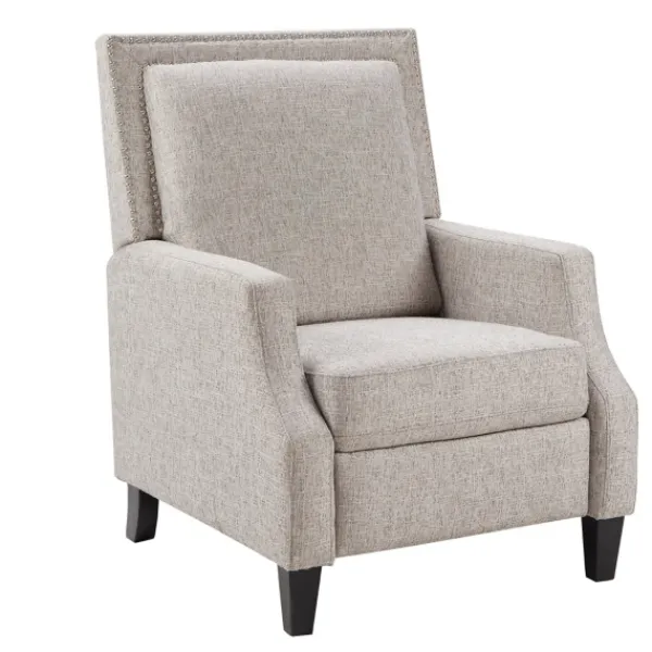 Accent Chairs-Kirkland's Home High Back Nail Head Trim Upholstered Recliner Gray