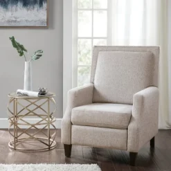 Accent Chairs-Kirkland's Home High Back Nail Head Trim Upholstered Recliner Gray