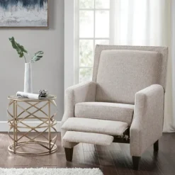 Accent Chairs-Kirkland's Home High Back Nail Head Trim Upholstered Recliner Gray