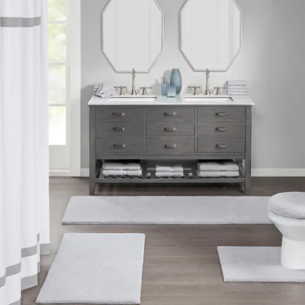 Bathroom Rugs-Kirkland's Home High Pile Marshmallow Bath Mat, 40 In. Gray