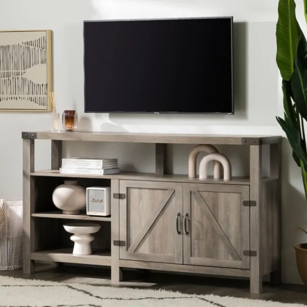 Tv Stands & Media Consoles-Kirkland's Home Highboy Barn Door Tv Stand Gray