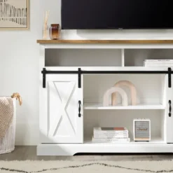 Tv Stands & Media Consoles-Kirkland's Home Highboy Sliding Barn Door Media Cabinet White