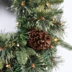 Wreaths-Kirkland's Home Holiday Pine Needle Cabin Pre-Lit Wreath Green/Brown