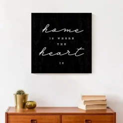 Wall Quotes & Signs-Kirkland's Home Home Is Where The Heart Is Canvas Wall Plaque Black/White