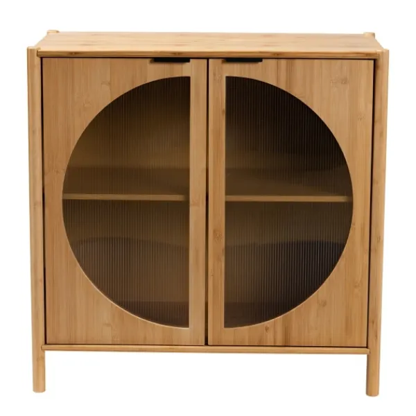 Cabinets & Sideboards-Kirkland's Home Honey Crescent Window 2-Door Cabinet Brown