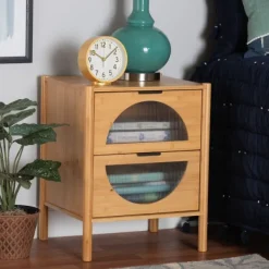 Nightstands-Kirkland's Home Honey Crescent Window 2-Drawer Nightstand Brown