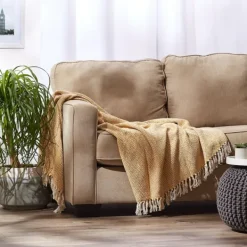 Blankets & Throws-Kirkland's Home Honey Diamond Fringe Throw Gold