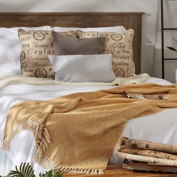 Blankets & Throws-Kirkland's Home Honey Diamond Fringe Throw Gold