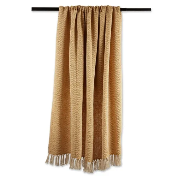 Blankets & Throws-Kirkland's Home Honey Diamond Fringe Throw Gold