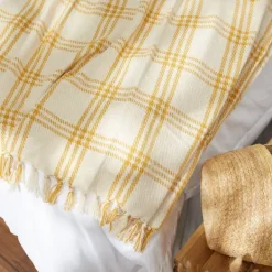 Blankets & Throws-Kirkland's Home Honey Gold Plaid Fringe Throw Yellow