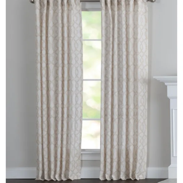 Curtains & Drapes-Kirkland's Home Honey Trellis Woven Single Curtain Panel, 84 In. White/Tan