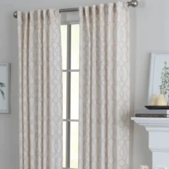 Curtains & Drapes-Kirkland's Home Honey Trellis Woven Single Curtain Panel, 84 In. White/Tan