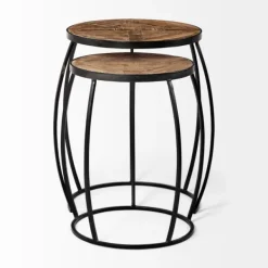 Accent & End Tables-Kirkland's Home Honey Wood And Black Metal Accent Tables, Set Of 2