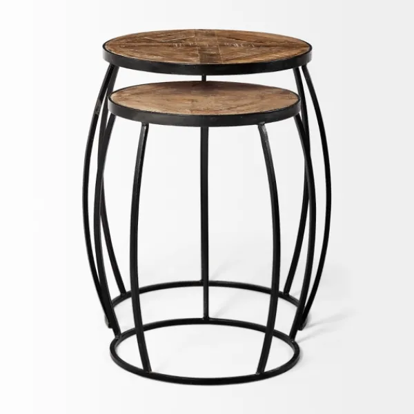 Accent & End Tables-Kirkland's Home Honey Wood And Black Metal Accent Tables, Set Of 2