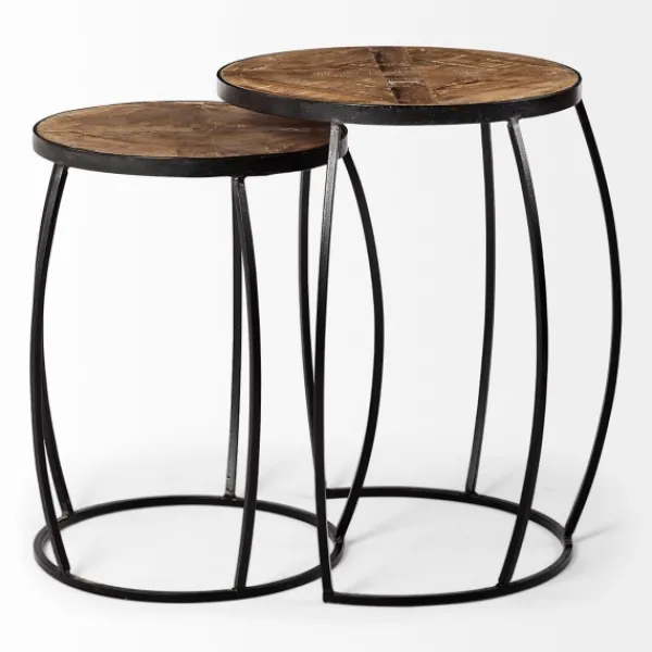 Accent & End Tables-Kirkland's Home Honey Wood And Black Metal Accent Tables, Set Of 2