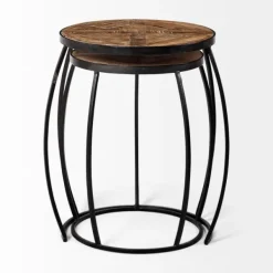 Accent & End Tables-Kirkland's Home Honey Wood And Black Metal Accent Tables, Set Of 2
